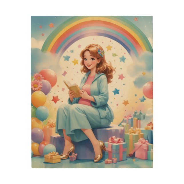 Seated Bliss Baby Shower Scene Wood Wall Art (Front)