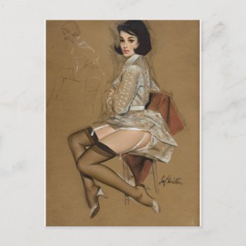 Seated Brunette Pin Up Art Postcard by Pin_Up_Art at Zazzle