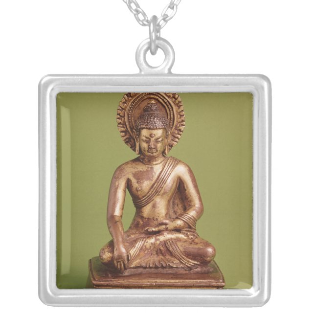 Seated Buddha Silver Plated Necklace (Front)