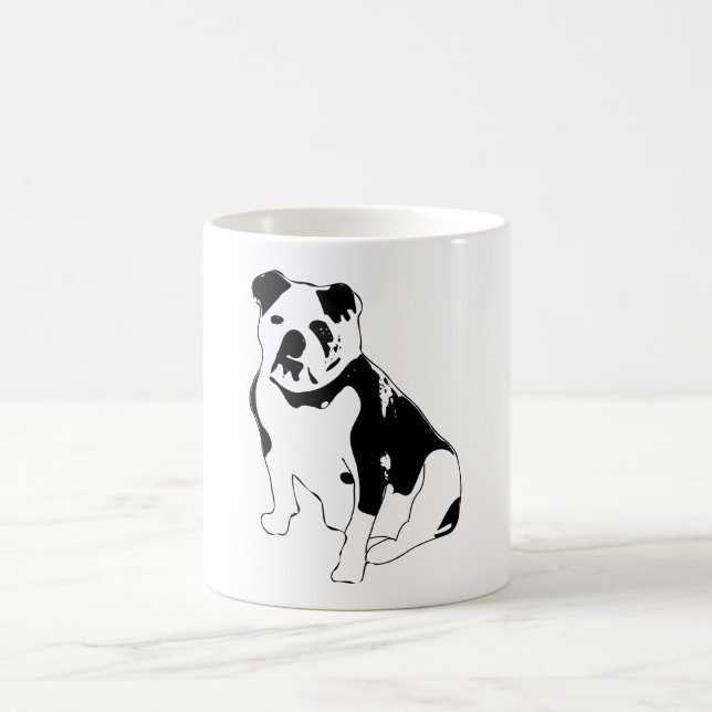 Seated Bulldog Portrait Black and White Artwork Coffee Mug (Center)