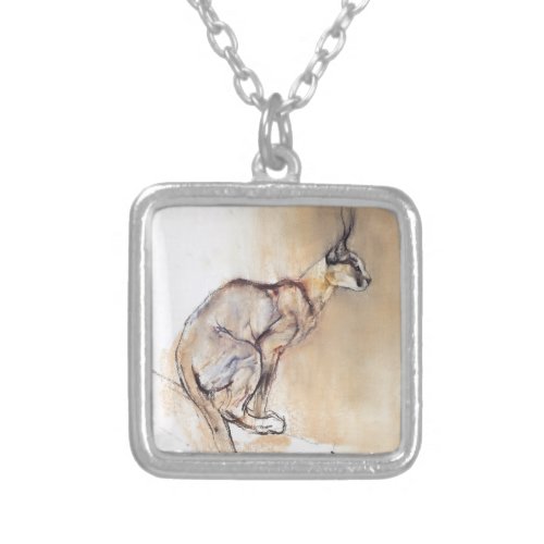Seated Caracal 2009 Silver Plated Necklace