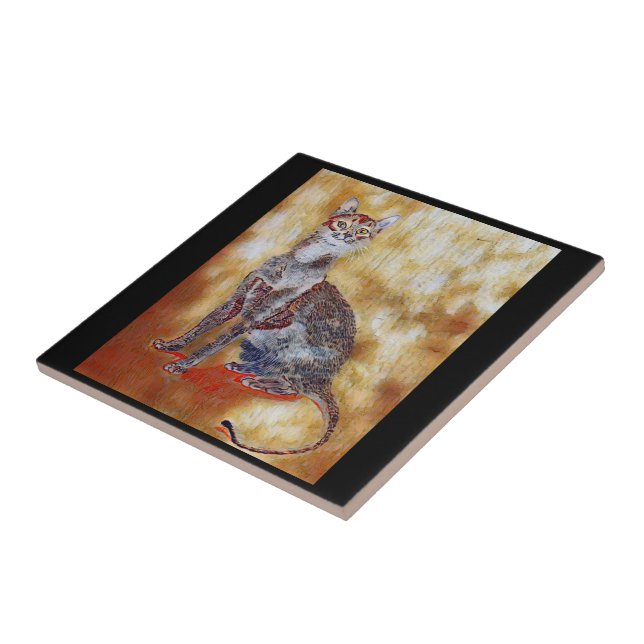 Seated Cat 🐈  Ceramic Tile (Side)