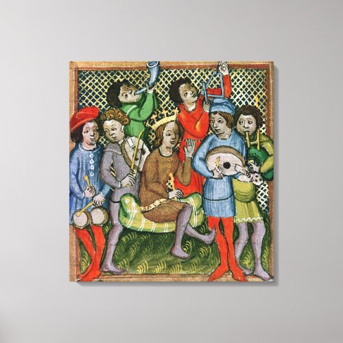 Seated crowned figure surrounded by musicians canvas print