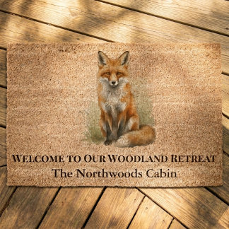 Seated Fox Northwoods Woodland Welcome Retreat Fiber Doormat
