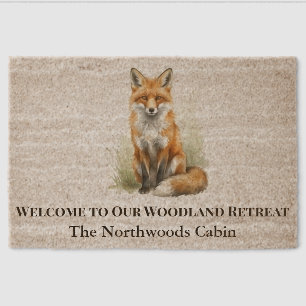 Seated Fox Northwoods Woodland Welcome Retreat Fiber Doormat