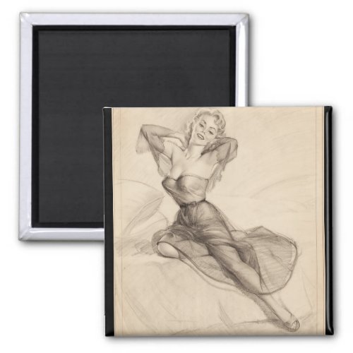 Seated Girl Pin Up Art Magnet