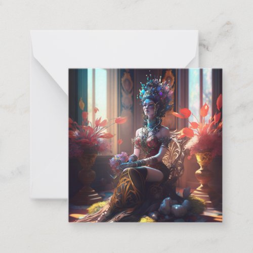 Seated goddess with headdress note card