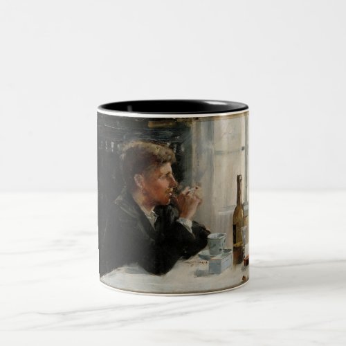 Seated Man Lost in Thought at the Table Two_Tone Coffee Mug