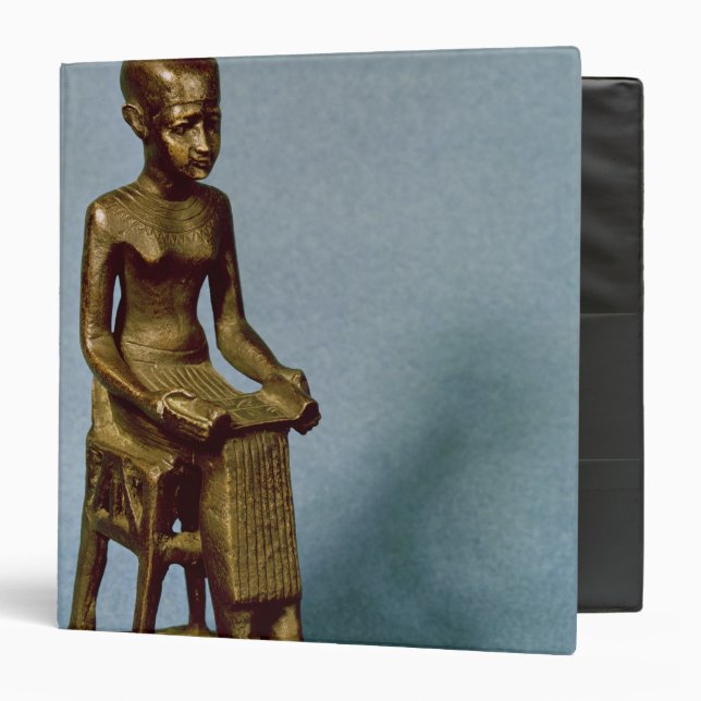 Seated statue of Imhotep  holding an open 3 Ring Binder (Front/Inside)