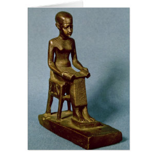 Seated statue of Imhotep holding an open Cards