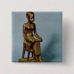 Seated statue of Imhotep holding an open Pinback Button