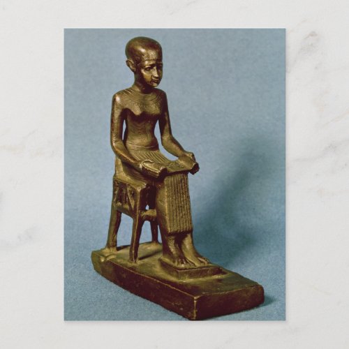 Seated statue of Imhotep  holding an open Postcard