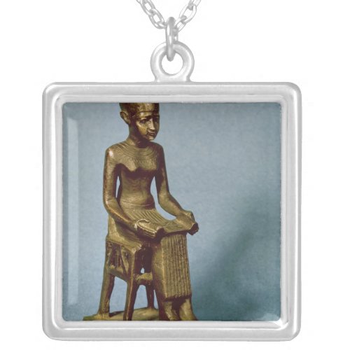 Seated statue of Imhotep  holding an open Silver Plated Necklace