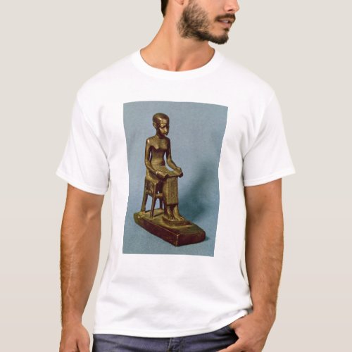 Seated statue of Imhotep  holding an open T_Shirt