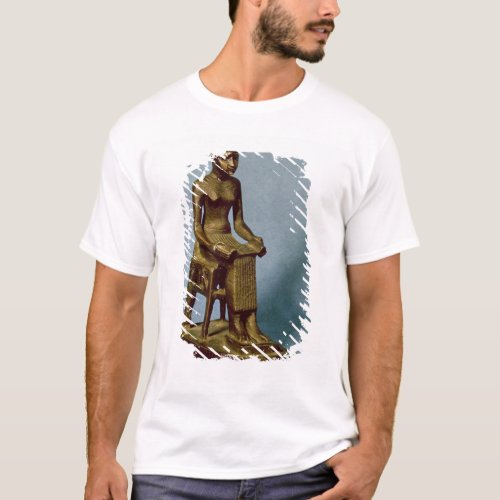 Seated statue of Imhotep  holding an open T_Shirt