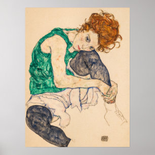 Seated Woman with Bent Knee by Egon Schiele Poster