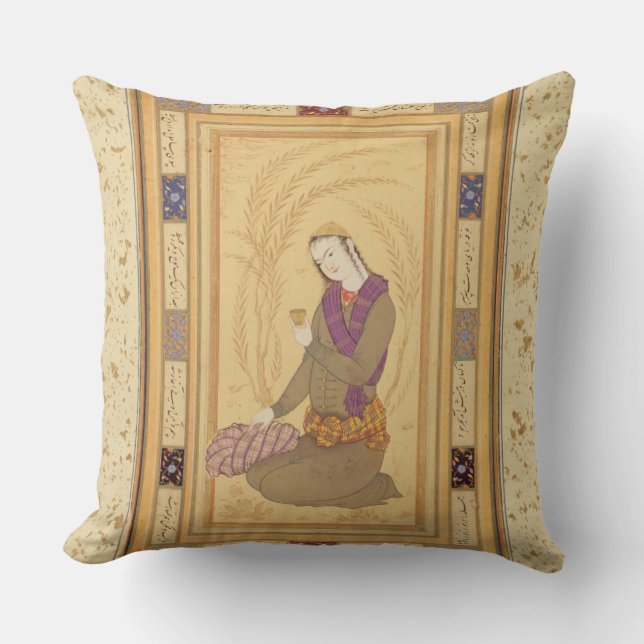 Seated youth holding a cup, from the Large Clive A Throw Pillow (Front)