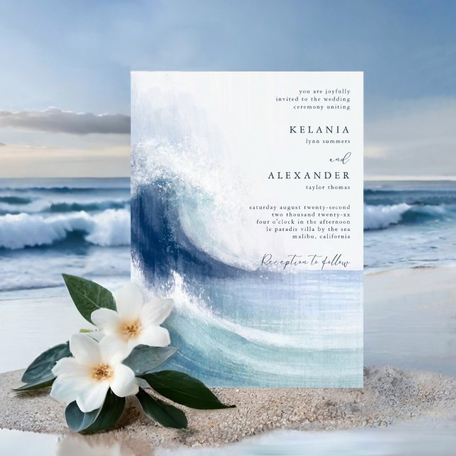 SEATERNAL Ocean Waves & Nautical Monogram Wedding Invitation (Creator Uploaded)