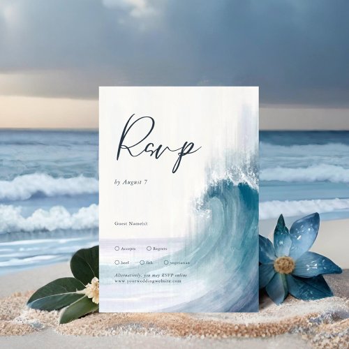SEATERNAL Ocean Waves Nautical Monogram Wedding RSVP Card