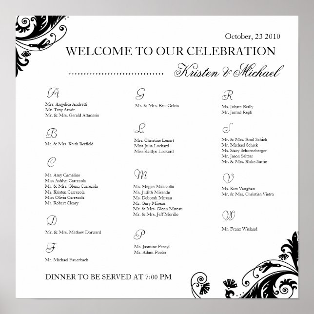 Seating Arrangement Chart (Front)