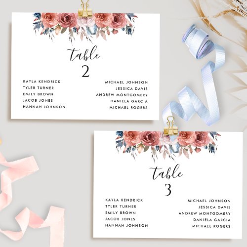 Seating Cards with Guest Names Blush Pink and Blue