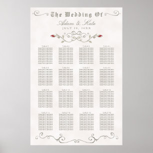 SEATING CHART 121-160   Elegant Red Rose Wedding