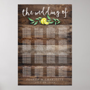 SEATING CHART 121-160 Rustic Wood Lemon Wedding