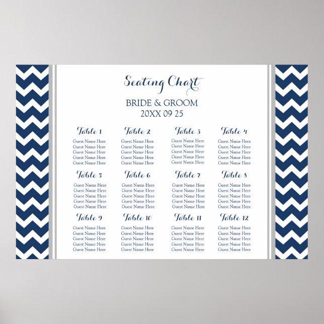 Seating Chart 12 Tables Gray Blue Chevron (Front)