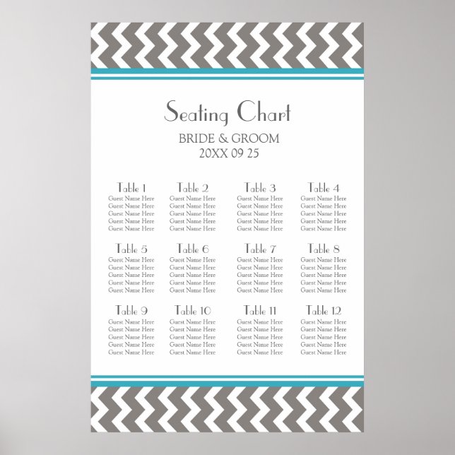 Seating Chart 12 Tables Teal Gray Chevron (Front)