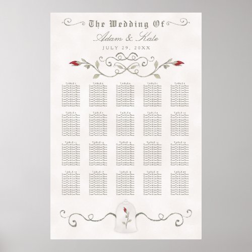 SEATING CHART 151_200  Elegant Red Rose Wedding