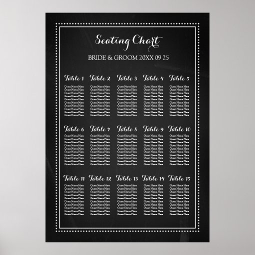 Seating Chart 15 Table 150 Guest Chalkboard | Zazzle