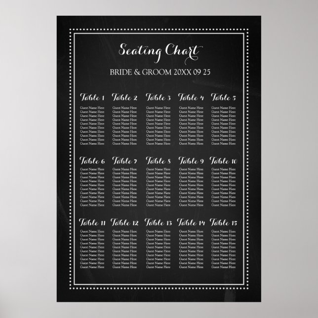 Seating Chart 15 Table 150 Guest Chalkboard (Front)