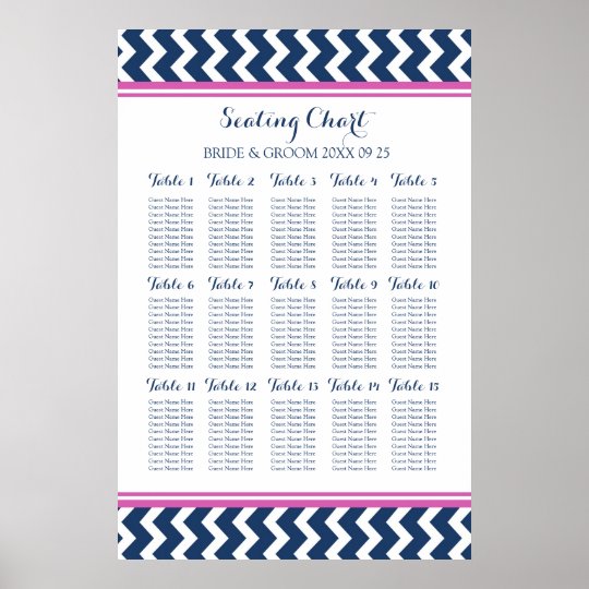 Seating Chart 15 Table 150 Guest Pink Blue Chevron | Zazzle.com