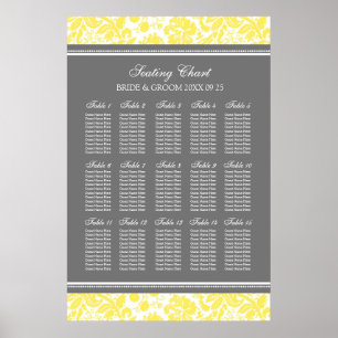 Seating Chart 15 Tables 150 Guest Yellow Damask
