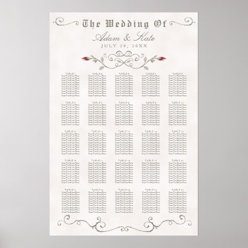 SEATING CHART 201_250  Elegant Red Rose Wedding