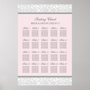 Seating Chart 20 Tables 120 Guest Pink Gray Damask