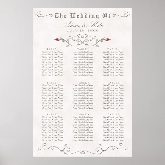 SEATING CHART 61 - 90 | Elegant Red Rose Wedding (Front)