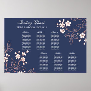 Seating Chart 6 Tables Blue Coral Floral
