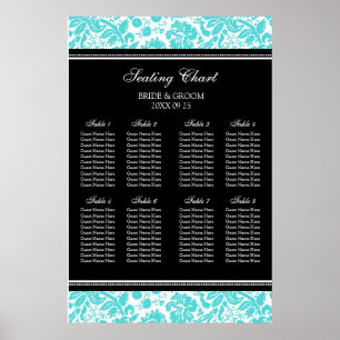 Seating Chart 8 Tables Aqua Black Damask