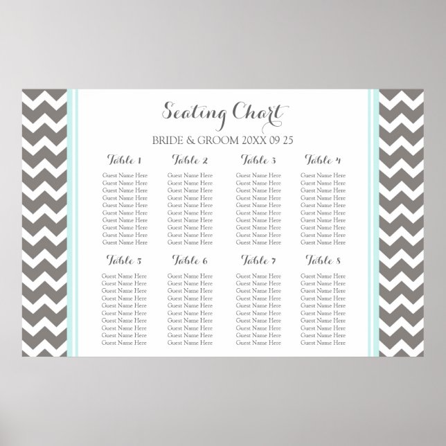 Seating Chart 8 Tables Blue Grey Chevron (Front)