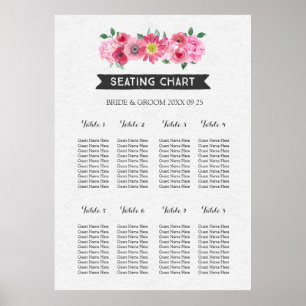 Seating Chart 8 Tables Chalkboard Pink Watercolor