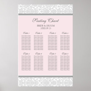 Seating Chart 8 Tables Pink Gray Damask