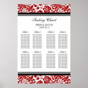 Seating Chart 8 Tables Red Black Damask