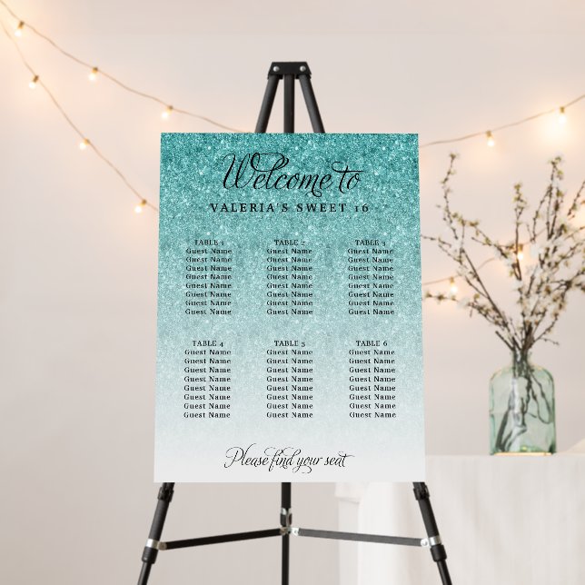 Seating Chart Aqua Blue Glitter Foam Board (In Situ (Stand))