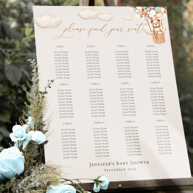 Seating Chart Bear Ballloons Baby Shower Foam Boar Board (Creator Uploaded)