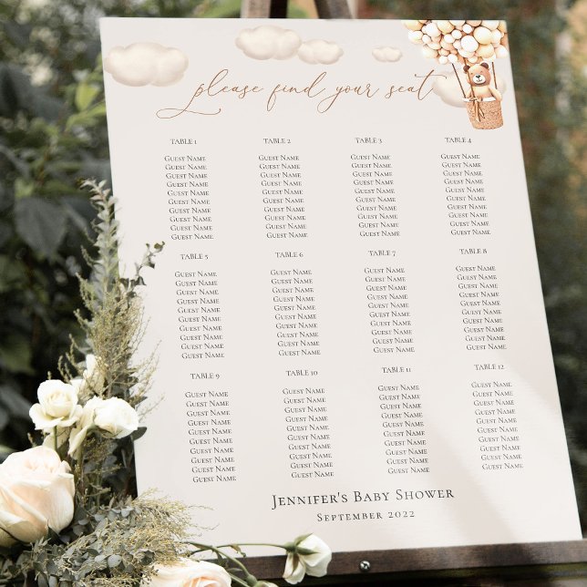 Seating Chart Bear Ballloons Baby Shower Foam Boar Board (Creator Uploaded)