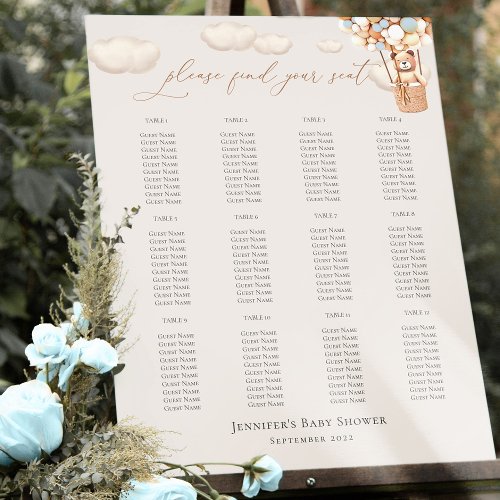 Seating Chart Bear Ballloons Baby Shower Foam Boar Foam Board