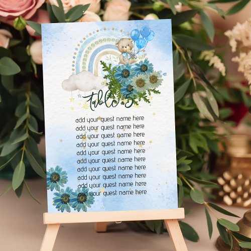 Seating Chart Beary Boho Rainbow Blue Balloon Table Number