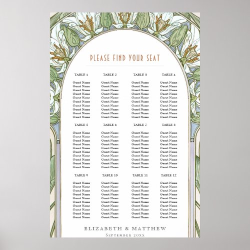 Seating Chart Birds of Paradise Vintage Wedding