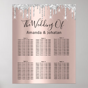 Seating Chart Black Gray Silver Drips Rose Gold